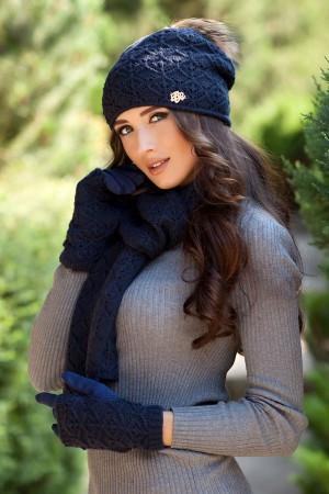 WARM HAT SCARF AND GLOVES DARK BLUE SET 