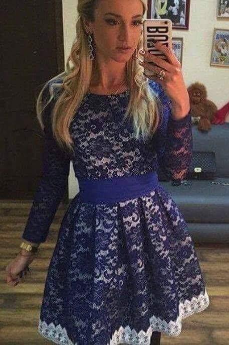 DARK BLUE FASHION WOMEN LACE AND GEPUR DRESS (74)