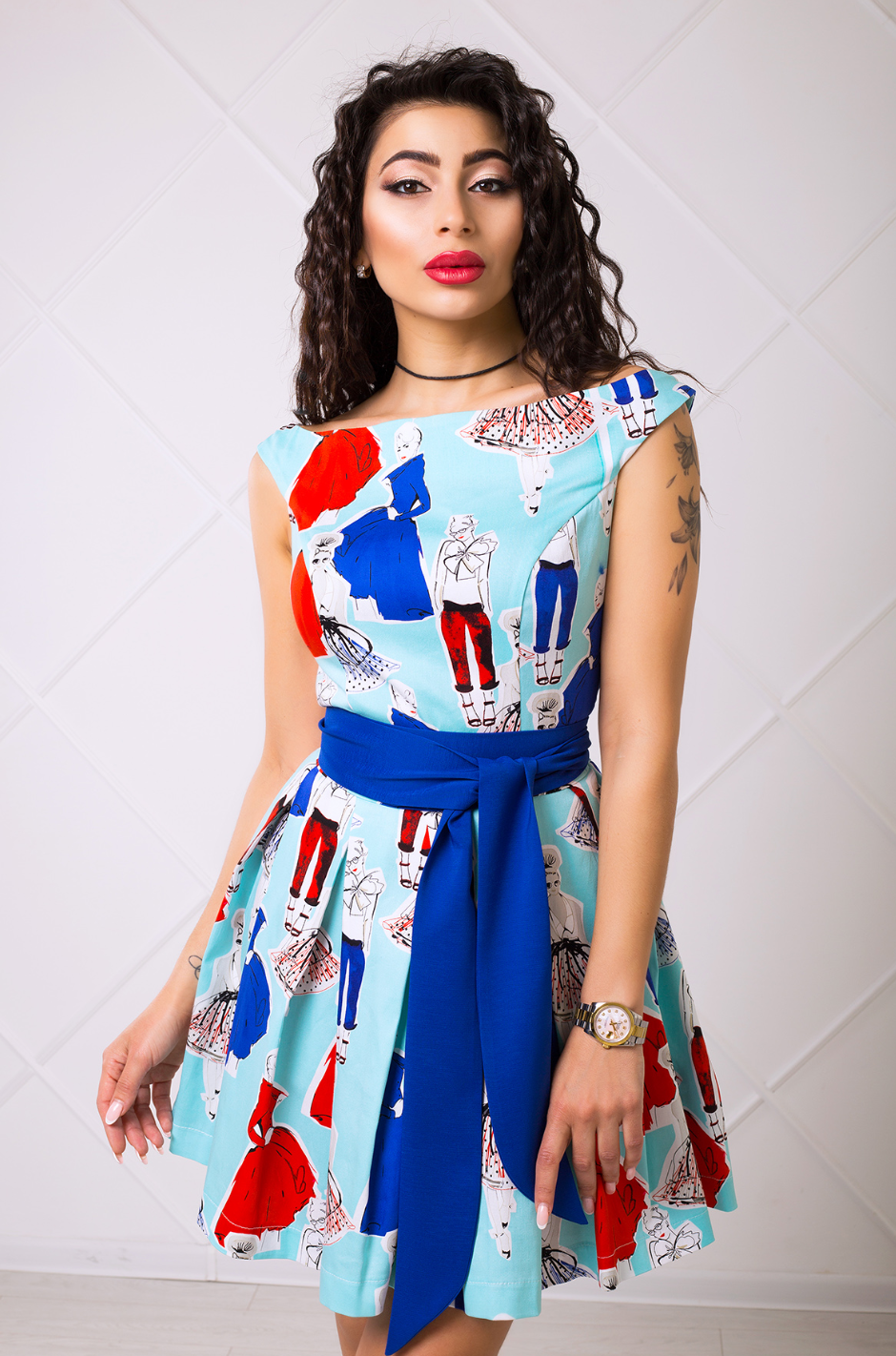 BEAUTIFUL FASHION SUMMER DRESS WITH LONG BLUE BELT (129)