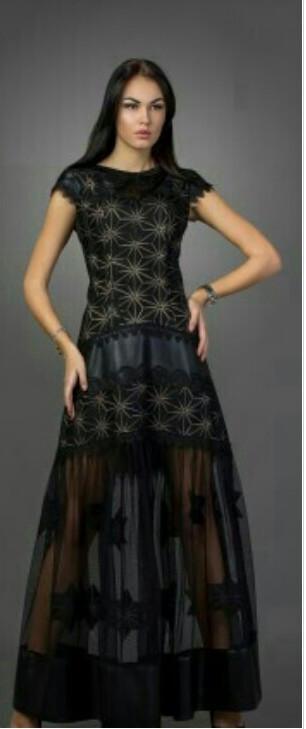 BLACK WOMEN'S DRESS GEPUR WITH LEATHER #100