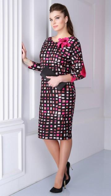 PINK SQUARE DESIGN DRESS WITH FLOWER BROOCH # 35