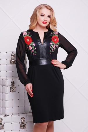 BLACK LEATHER WOMEN DRESS WITH RED FLOWERS #10