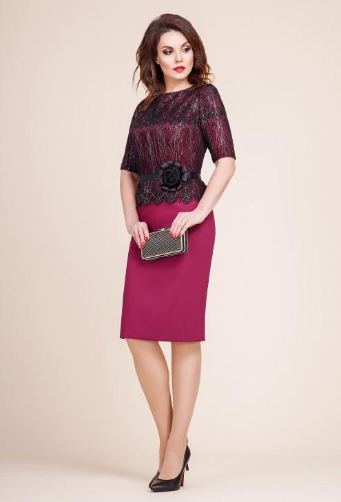 BORDO DRESS WITH BLACK GEPUR AND BELT WITH FLOWER # 97