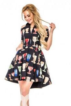 BLACK SUMMER FASHION DESIGNER WOMEN DRESS WITH GRAFIC GLASSES #154
