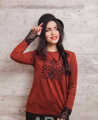 BROWN RED FASHION WOMEN TOP WITH GEPUR AND DECOR   