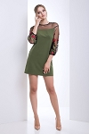 GREEN DRESS WITH RED FLOWERS APPLIQUE (119)