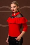 RED FASHION WOMEN SHIRT WITH LACE 