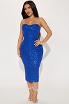 FASHION NOVA BLUE SPARKLY WOMEN EVENING DRESS 