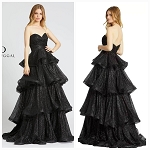 MAC DUGGAL 67195M WOMEN'S  TIERED SKIRT  GLITTER GOWN BLACK SIZE 12 