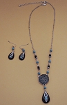DESIGNER NINA RICCI (NR) MARCASITE PENDANT NECKLACE & EARRINGS TEAL/BROWN SET