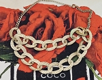 TEXTURED OVAL LINK CHOKER NECKLACE HEAVY GOLD TONE ADJUSTABLE 