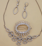 GIVENCHY RHINESTONE LEAF CHOKER DANGLE EARRINGS & BARRETT 3 PIECE SET 