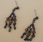 VINTAGE 1980S DARK METAL CHANDELIER DROP EARRINGS 