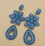 AQUA BLUE CHANDELIER CRYSTAL FLOWER DROP EARRINGS 
