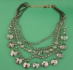 MULTI-STRAND CLEAR CRYSTAL STATEMENT NECKLACE GOLD TONE CHAIN BIB