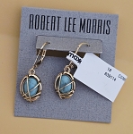 ROBERT LEE GOLD TONE TURQUOISE WIRE WRAPPED DROP EARRINGS 