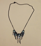 VINTAGE 2000S BLACK DANGLE CHOKER NECKLACE WITH GREEN FLOWERS & PEARL ACCENTS 