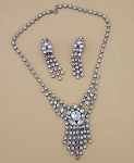 1991 CLEAR CRYSTAL WATERFALL STATEMENT  RHINESTONE CHOKER NECKLACE & CLIP-ON EARRINGS SET 