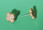GOLD TONE CLOVER FLOWER STUD EARRINGS PAVE CRYSTAL 