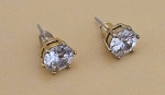 GOLD TONE SOLITAIRE STUD EARRINGS CUBIC ZIRCONIA CZ