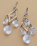 GOLD TONE CHANDELIER DROP EARRINGS CLEAR TEARDROP CRYSTAL 