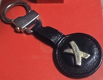VINTAGE PALOMA PICASSO BLACK LEATHER KEYCHAIN KEY RING - ICONIC X LOGO GOLD TONE 