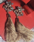 STUNNING! NATASHA GOLD TASSEL & CLEAR CRYSTAL DANGLE EARRINGS 