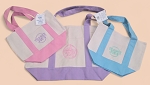 TRADER JOE'S PASTEL CANVAS TOTE BAG BUNDLE - 1 LARGE PURPLE & 2 MINI (PINK & BLUE)