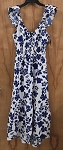 STYLE HOUSE BLUE WHITE FLORAL MAXI DRESS RUFFLE SMOCKED SIZE S SUMMER 