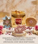 HANDCRAFTED JUDAICA GIFT SET MAGEN DAVID & JERUSALEM CANDLE WITH HAMSA GOAT MILK SOAP GIFT SET 