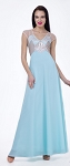 LIGHT BLUE GOLD SHIFFON WITH LEATHER AND LACE DECOR WOMEN EVENING DRESS  #8