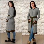 DARK GRAY FASHION WOMEN CARDIGAN  WITH BEE AND BELT