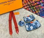 LV BLUE MONOGRAM FASHION FABRIC-LEATHER BAG 