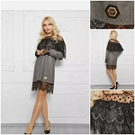 GRAY WOOL WITH BLACK GEPUR WOMEN DRESS  # 6a