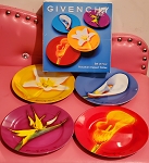  Givenchy Les Fleurs de Parfums Collectible Exotic Dessert Plates of 4 VINTAGE 