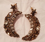 VINTAGE OSCAR DE LA RENTA CRESCENT MOON STAR EARRINGS TOPAZ CRYSTAL CELESTIAL STATEMENT RUNWAY JEWELRY MADE IN USA