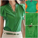 GREEN SHIFFON FASHION WOMEN SHIRT