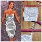WHITE FASHION OCCASIONALLY WOMEN DRESS WITH RHINESTONES DECOR 