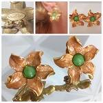 VINTAGE OSCAR DE LA RENTA ENAMEL CABOCHON FLOWERS EARRINGS 