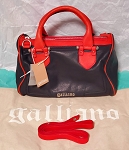 JOHN GALLIANO RED BLACK LEATHER BAG VINTAGE WITH TAG 