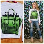 MODERN DESIGNER WHITE WOMEN SWEATER WITH GREEN BAG CÉLINE 