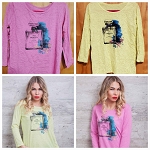 YELLOW OR PINK FASHION WOMEN TOP WITH  BOTTLE PICTURE 