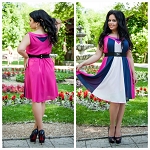 SUMMER FASHION PINK AND DARK BLUE WOMEN DRESS # 75