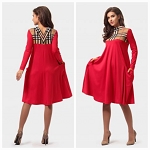 RED BROWN STRIPES FASHION WOMEN DRESS***