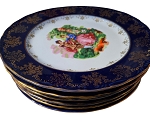 VINTAGE BLUE GOLD COBALT FINE PORCELAIN ROCOCO DESIGN SET OF 24PC RARE