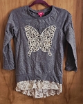 PINKY GRAY BUTTERFLY GIRL TOP WITH LONG SLEEVES 
