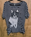 STRIPED BLACK GRAY WITH BULLDOG WOMEN TOP 