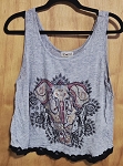 FREE KISSES GRAY WITH ELEPHANT GRAFIC WOMEN TOP 
