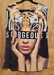 GORGEOUS MESH WITH TIGER GRAFIC WOMEN TOP 