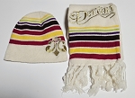 DEREON WHITE AND COLORFULL DESIGN WOMEN SCARF, HAT SET VINTAGE 